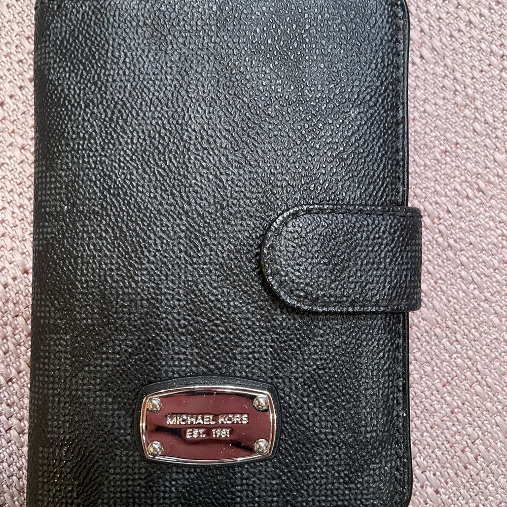 Michael Kors Textured Black Wallet with Silver Accents